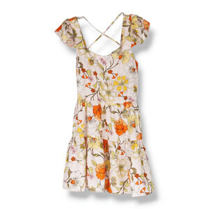 NWT B.O.G. Lottie & Holly Floral Tiered Mini Dress Sz. L‎ [12] Pink Orange